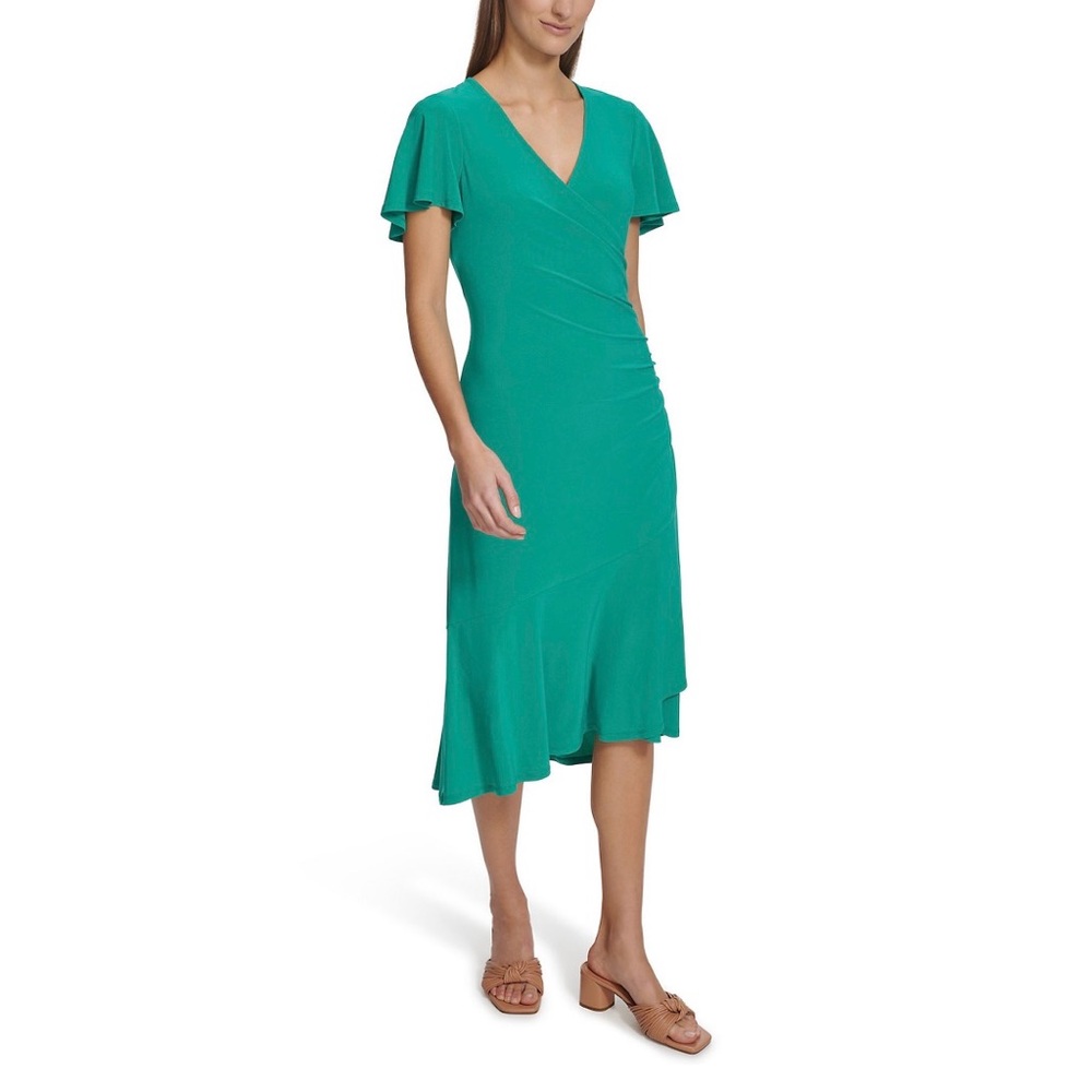 Spring & Summer Flutter Sleeve Faux Wrap Dress